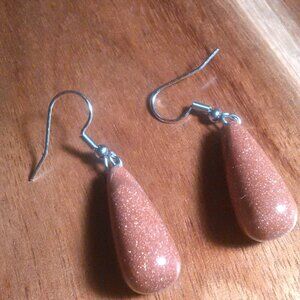 Gold Sandstone Stainless Steel Drop Earrings